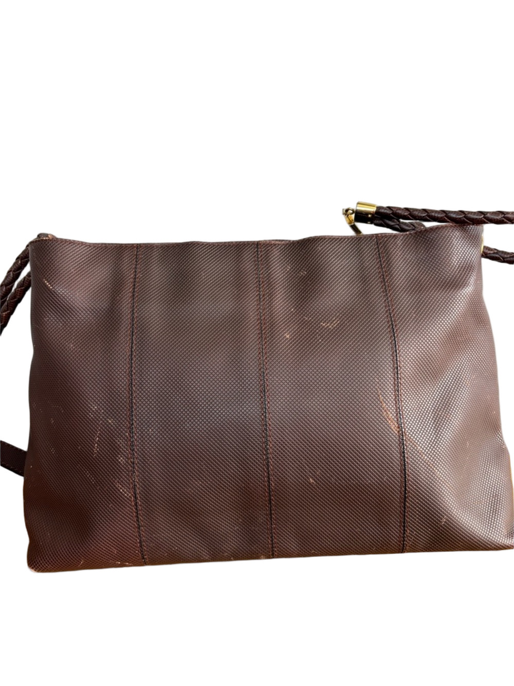 Bottega Veneta Vintage Brown Leather Shoulder Bag Minimalist Woven Detail - Picture 4 of 16